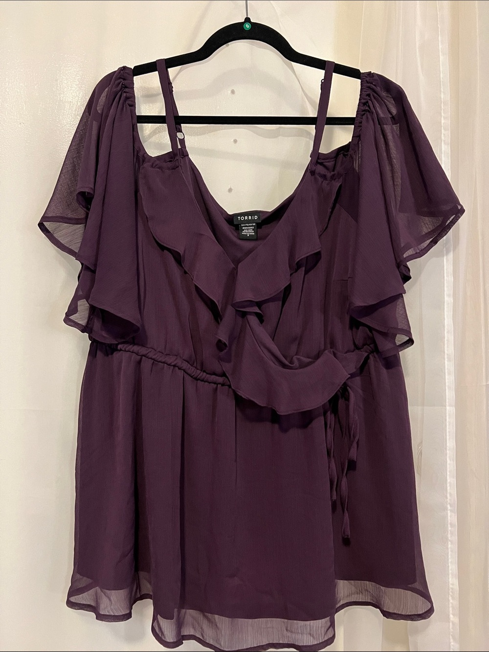 torrid Deep Plum Ruffle Cold-Shoulder Tunic
